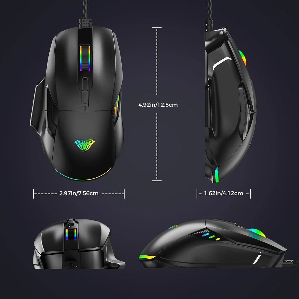 AULA F815 RGB Wired Ergonomic Gaming Mouse | Black (F815B)