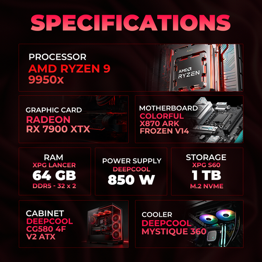 StudBud Gaming Beast | AMD Ryzen 9 9950X + RX 7900 XTX Gaming PC