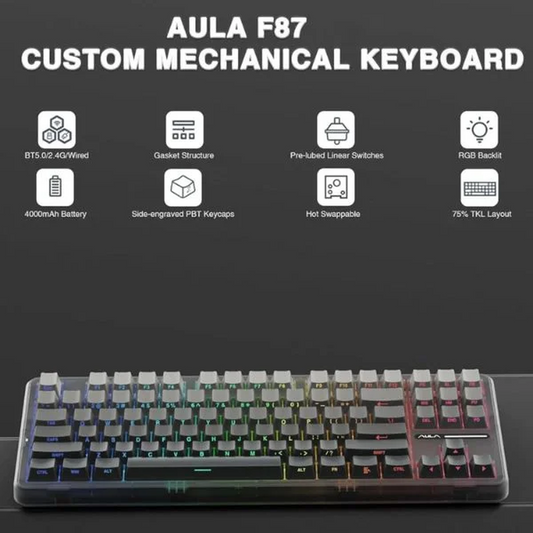 AULA F87 75% Tri-Mode Wireless Mechanical Gaming Keyboard | Gradient Gray, Space Crystal Switch (F87GrC)