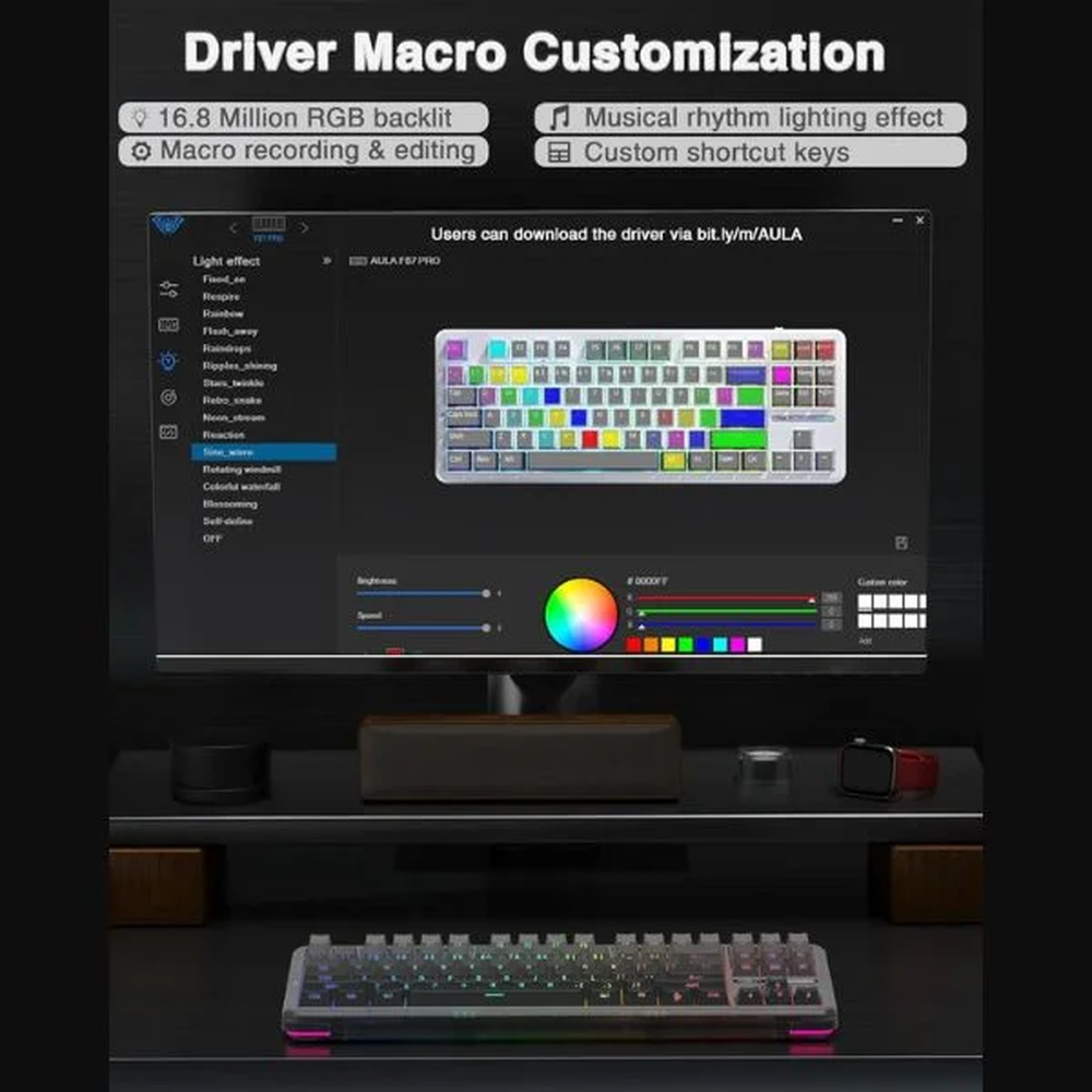 AULA F87 75% Tri-Mode Wireless Mechanical Gaming Keyboard | Gradient Gray, Space Crystal Switch (F87GrC)