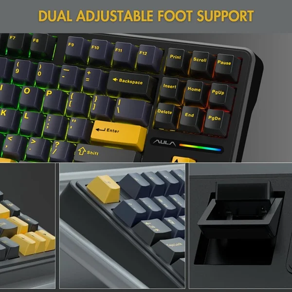 AULA F87 75% Tri-Mode Wireless Mechanical Gaming Keyboard | Thunder Black, Graywood Switch (F87TBW)