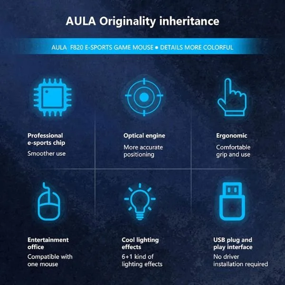 AULA F820 RGB Wired Ergonomic Gaming Mouse | Black (F820B)