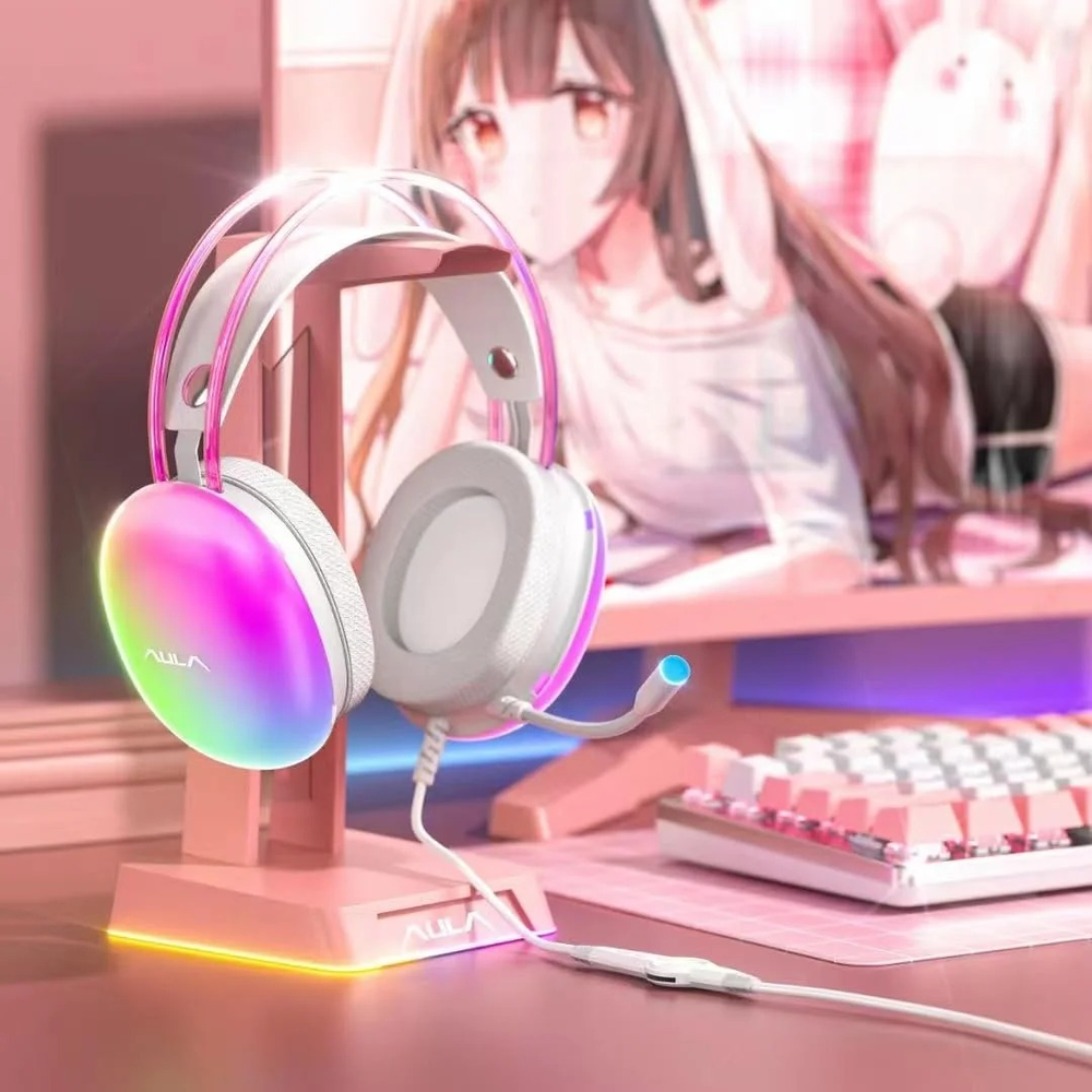 AULA S505 RGB USB Wired Gaming Headset | Pink (S505P)