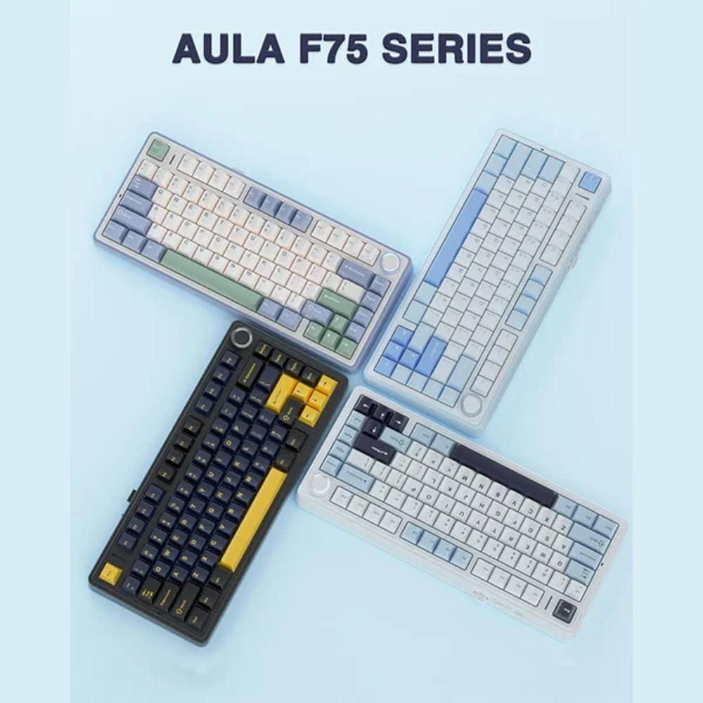 AULA F75 75% Wireless Trio Mode Mechanical Gaming Keyboard With Knob | Ice Blue, Reaper Switch (F75IUR)