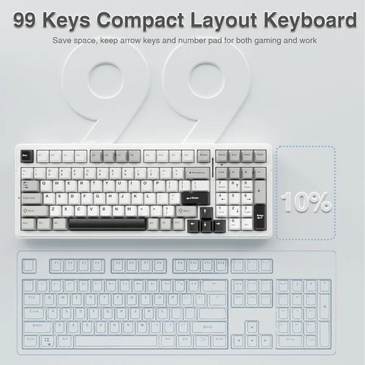 AULA F99 96% Tri-Mode Wireless Mechanical Gaming Keyboard with Knob | Gray White, Graywood (F99GrWW) Switch
