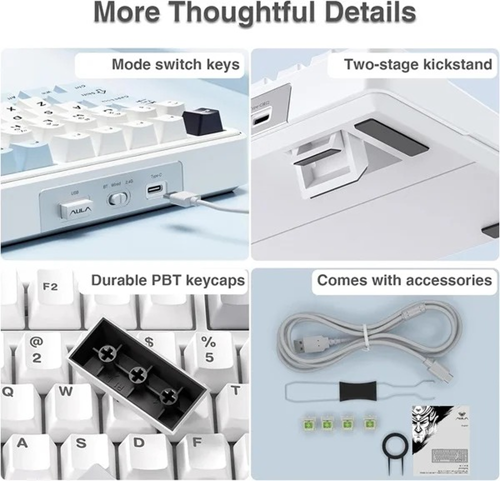 AULA F99 96% Tri-Mode Wireless Mechanical Gaming Keyboard with Knob | Ice Blue, Reaper Switch (F99IUR)
