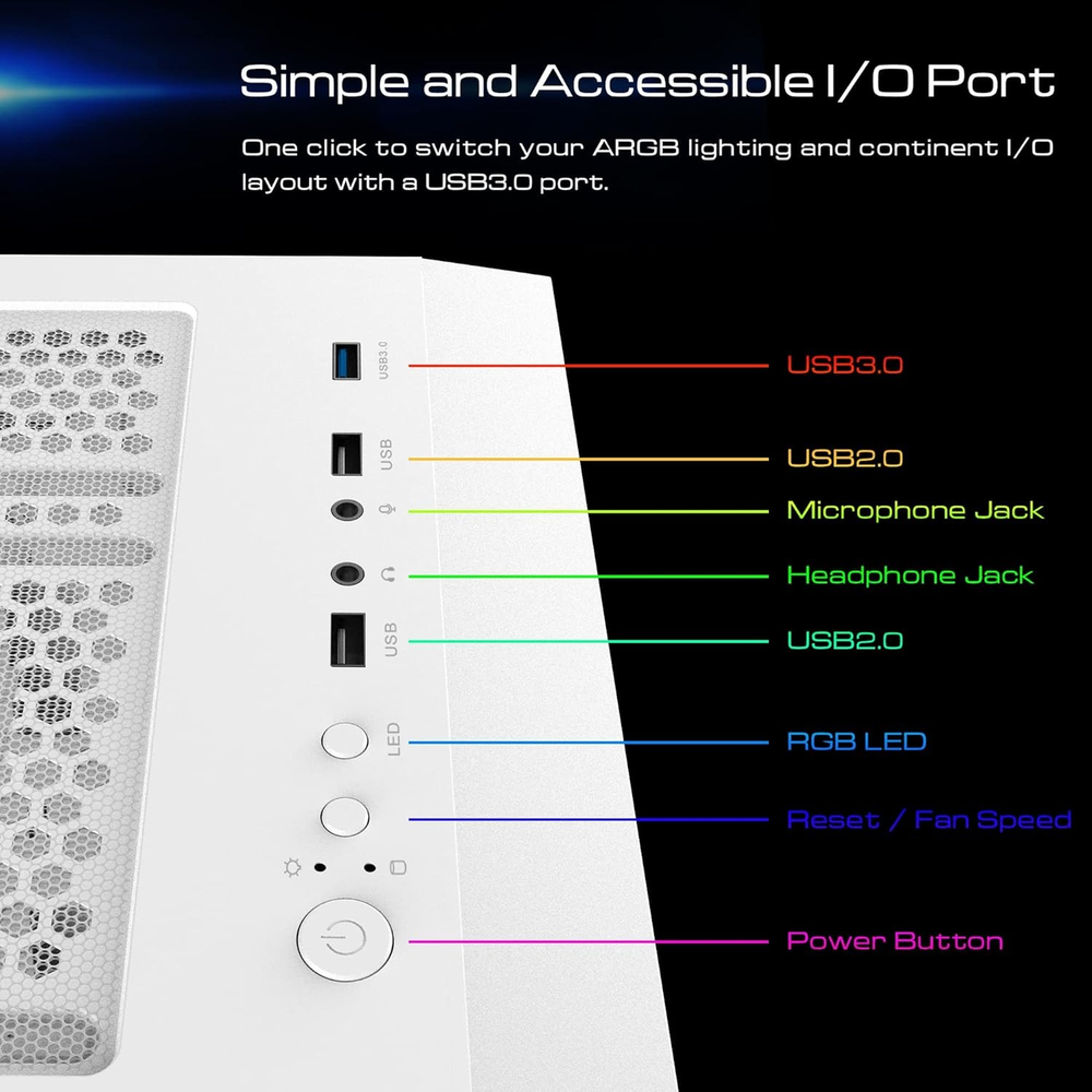 GAMDIAS Argus E4 Elite WH RGB ATX Mid Tower Gaming Case (White)