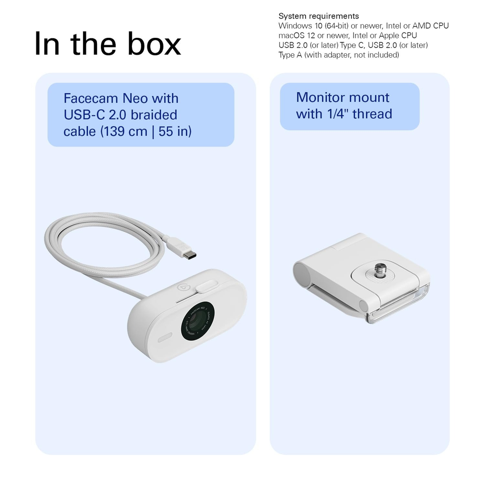 Elgato Facecam Neo – 1080p60 Full HD Plug-and-Play Webcam with HDR & Autofocus