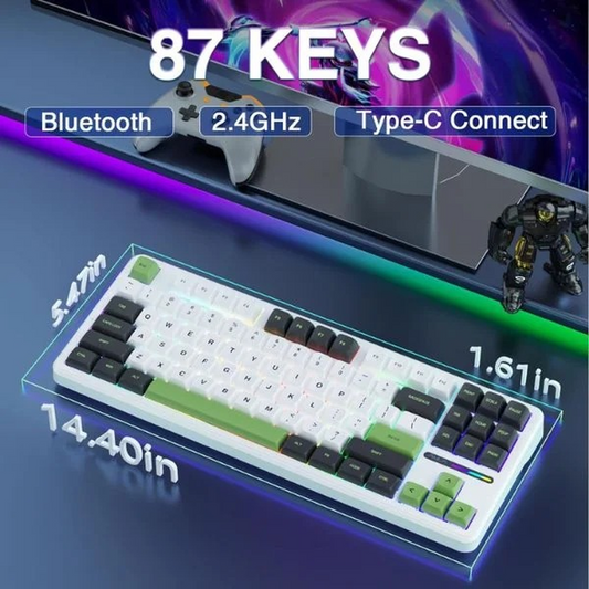 AULA F87 75% Tri-Mode Wireless Mechanical Gaming Keyboard | Green White, Gray Wood Switch (F87GW)