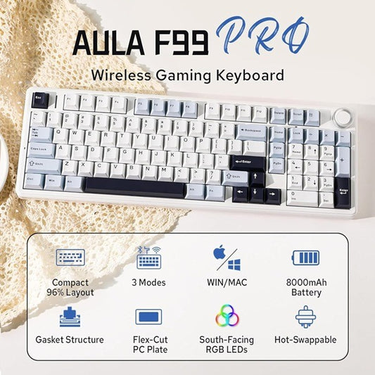 AULA F99 Pro 99-Key Tri-Mode Mechanical Gaming Keyboard Ice Blue Seiya Star Vector Switch