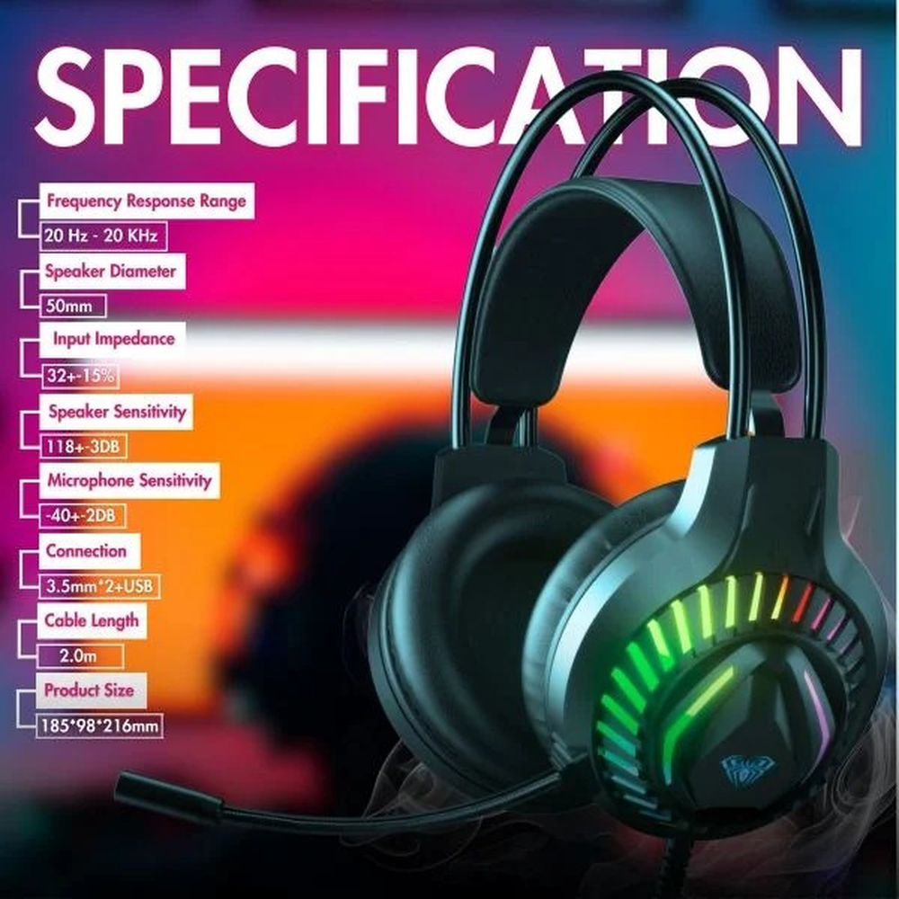 AULA S605 RGB Wired Gaming Headset | Black (S605B)