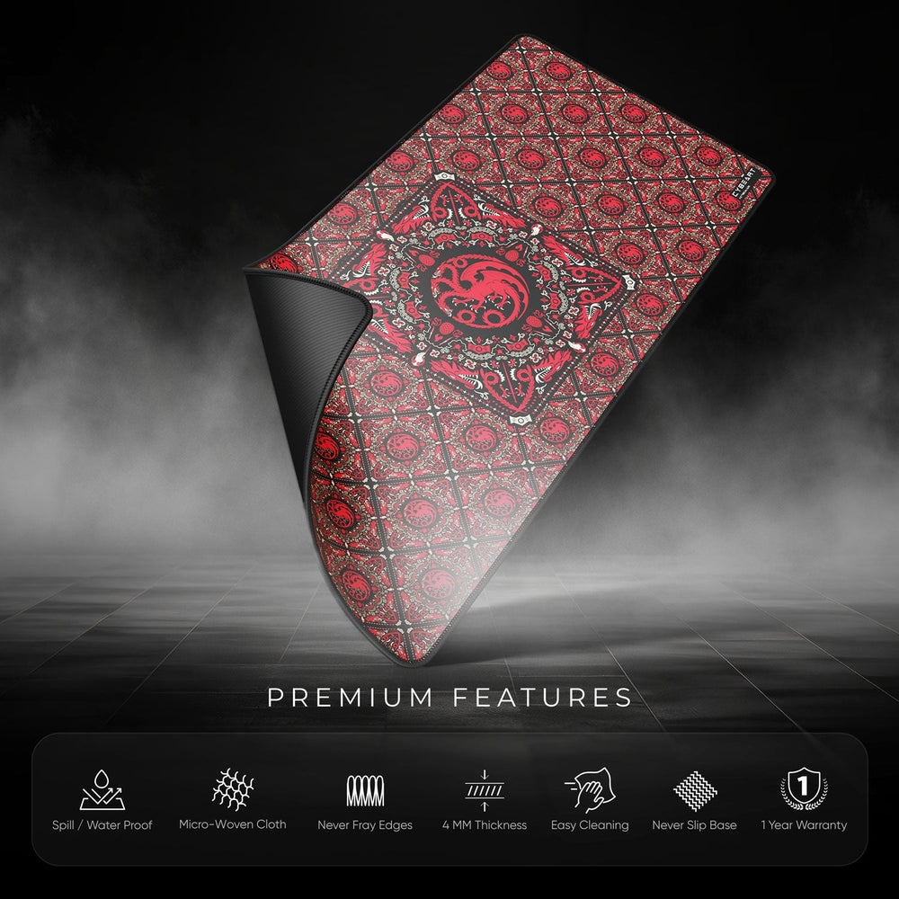 Cybeart | House Targaryen Gaming Desk Mat | Waterproof, Never Slip Base, Stitched Edges, Esports Grade