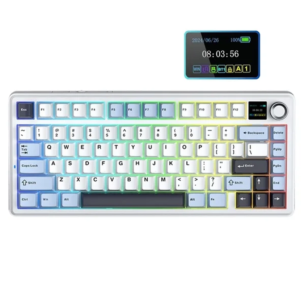 AULA F75 Max Wireless 3 in 1 Mechanical Gaming Keyboard with Screen & Knob | Ice Blue, Reaper Switch (F75MaxIUR)