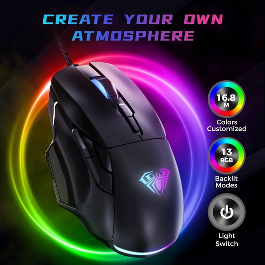 AULA F815 RGB Wired Ergonomic Gaming Mouse | Black (F815B)