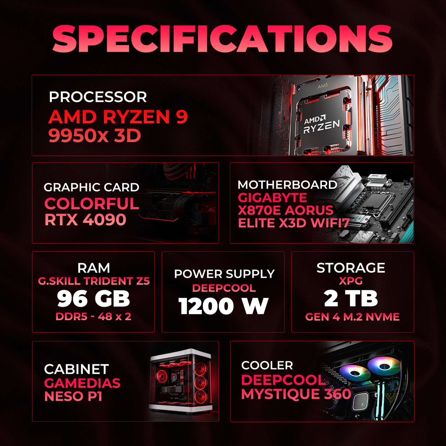 StudBud Workstation Beast | AMD Ryzen 9 9950X3D + RTX 4090 Workstation PC