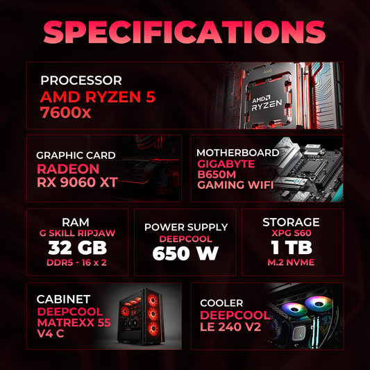 Studbud Budget Beast | AMD Ryzen 5 7600X + RX 9060 XT Gaming PC