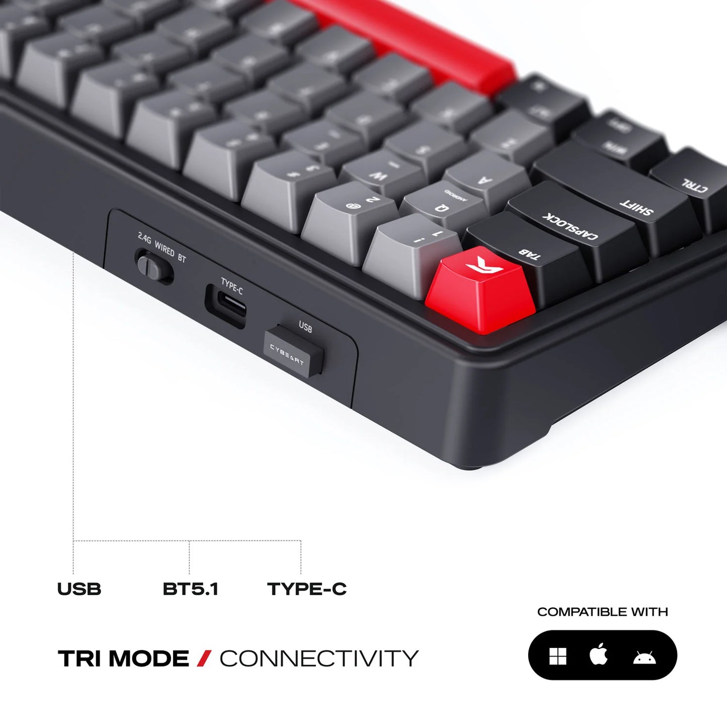 Cybeart Akula 65 Compact 65% Tri-Mode Wireless RGB Mechanical Keyboard Black
