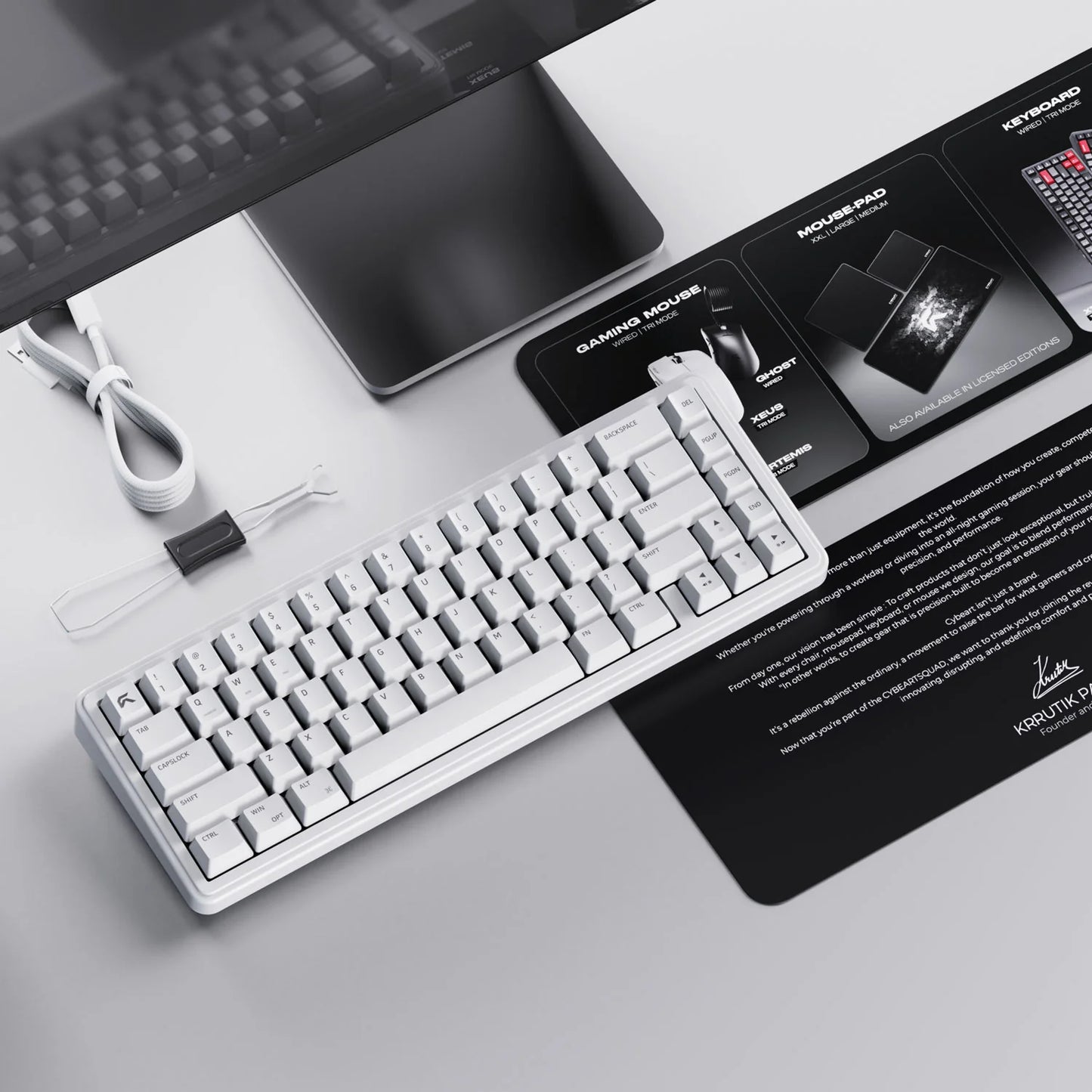 Cybeart Akula 65 Compact 65% Tri-Mode Wireless RGB Mechanical Keyboard White
