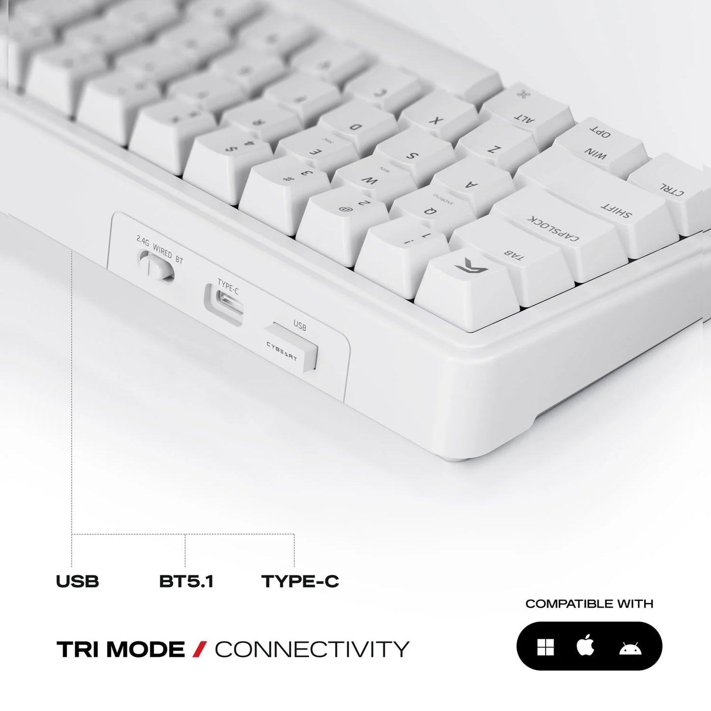 Cybeart Akula 65 Compact 65% Tri-Mode Wireless RGB Mechanical Keyboard White