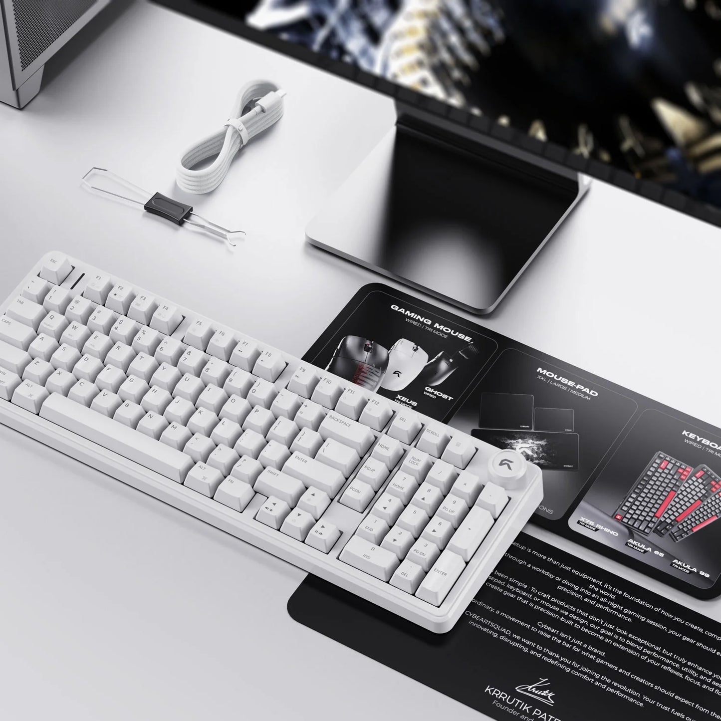 Cybeart Akula 99 Compact Full-Size Tri-Mode Wireless RGB Mechanical Keyboard White