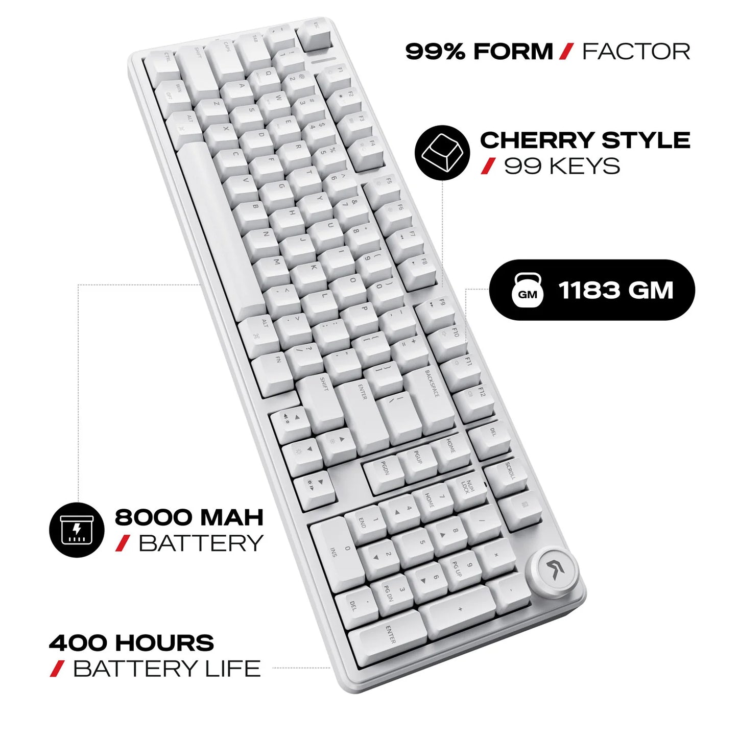 Cybeart Akula 99 Compact Full-Size Tri-Mode Wireless RGB Mechanical Keyboard White