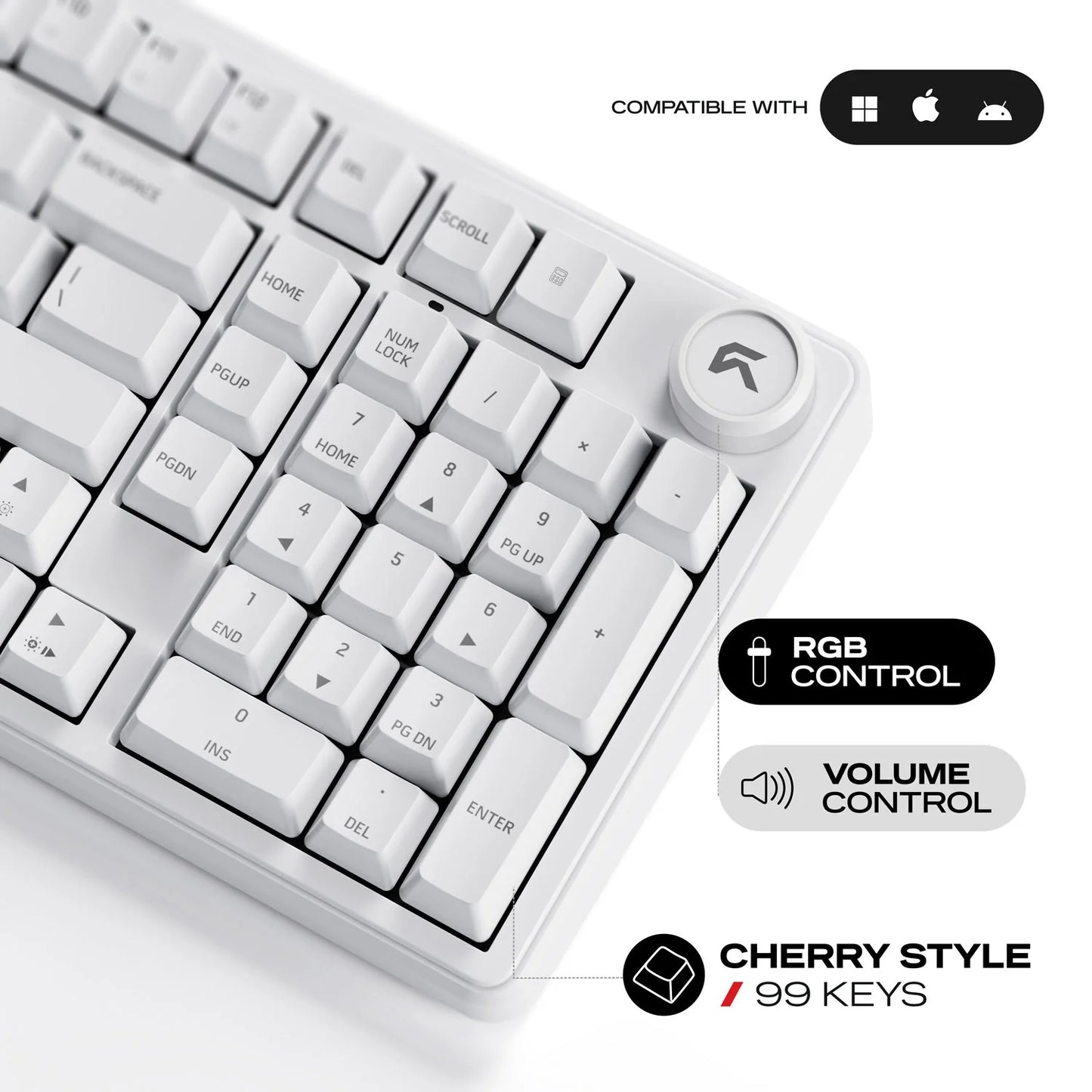 Cybeart Akula 99 Compact Full-Size Tri-Mode Wireless RGB Mechanical Keyboard White