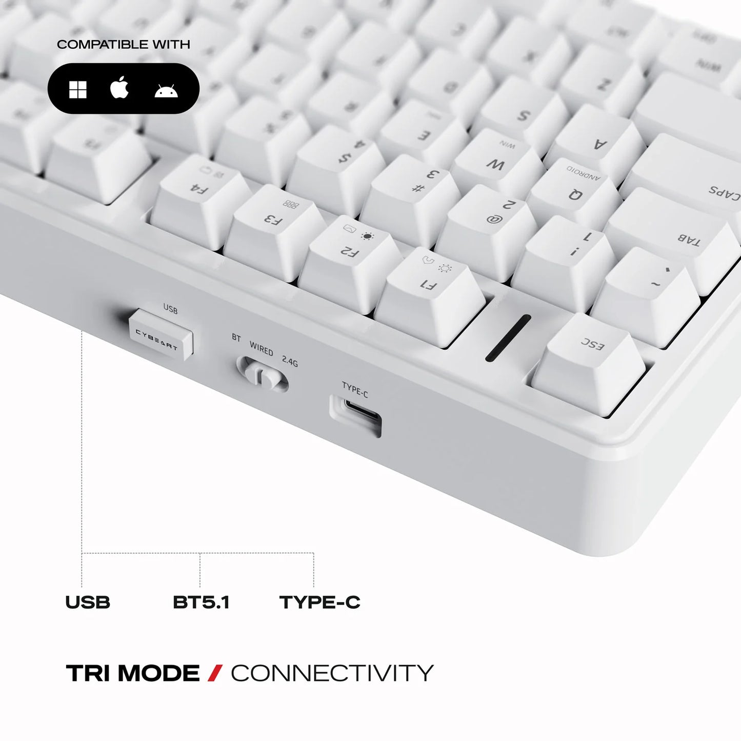 Cybeart Akula 99 Compact Full-Size Tri-Mode Wireless RGB Mechanical Keyboard White