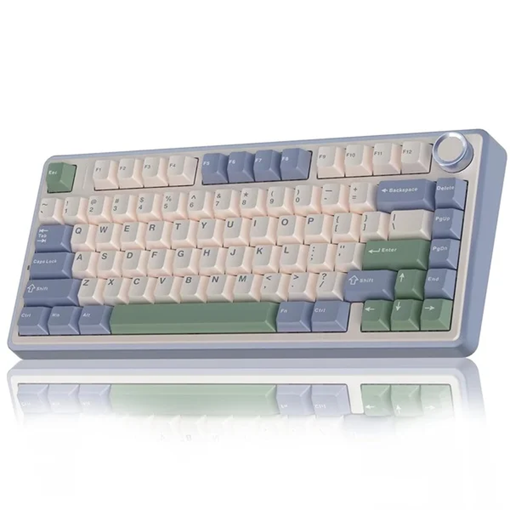 AULA F75 75% Wireless Trio Mode Mechanical Gaming Keyboard With Knob | Cedar Green, Ice Vein Switch (F75CGV)