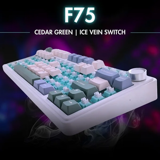 AULA F75 75% Wireless Trio Mode Mechanical Gaming Keyboard With Knob | Cedar Green, Ice Vein Switch (F75CGV)