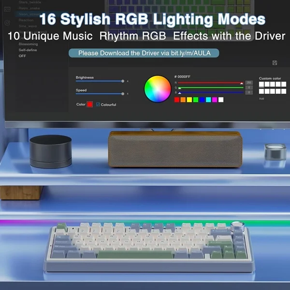 AULA F75 75% Wireless Trio Mode Mechanical Gaming Keyboard With Knob | Cedar Green, Ice Vein Switch (F75CGV)