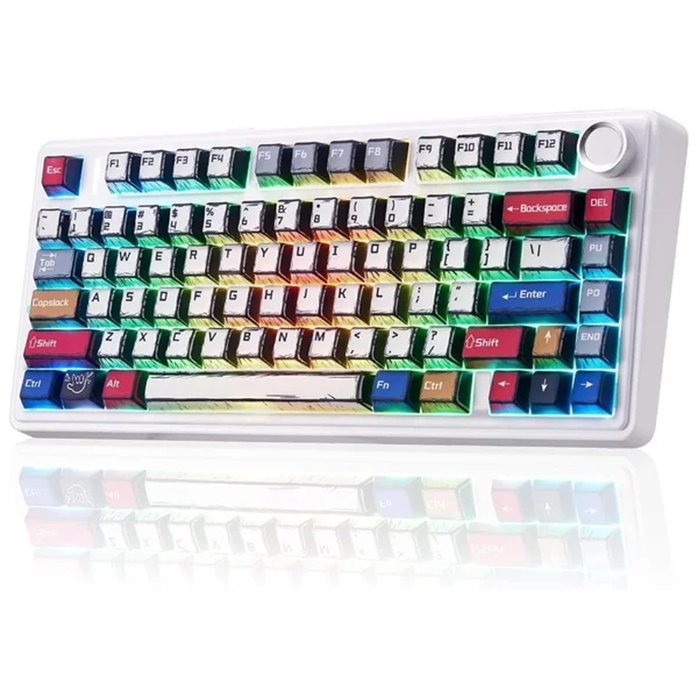 AULA F75 75% Wireless Trio Mode Mechanical Gaming Keyboard With Knob | Comic Keycap, Reaper Switch (F75CKR)