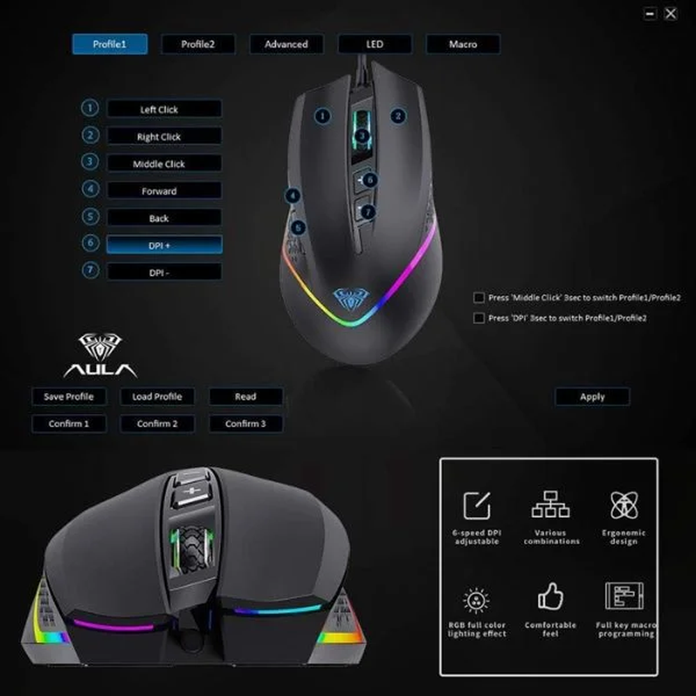 AULA F805 RGB Wired Gaming Mouse | Black (F805B)