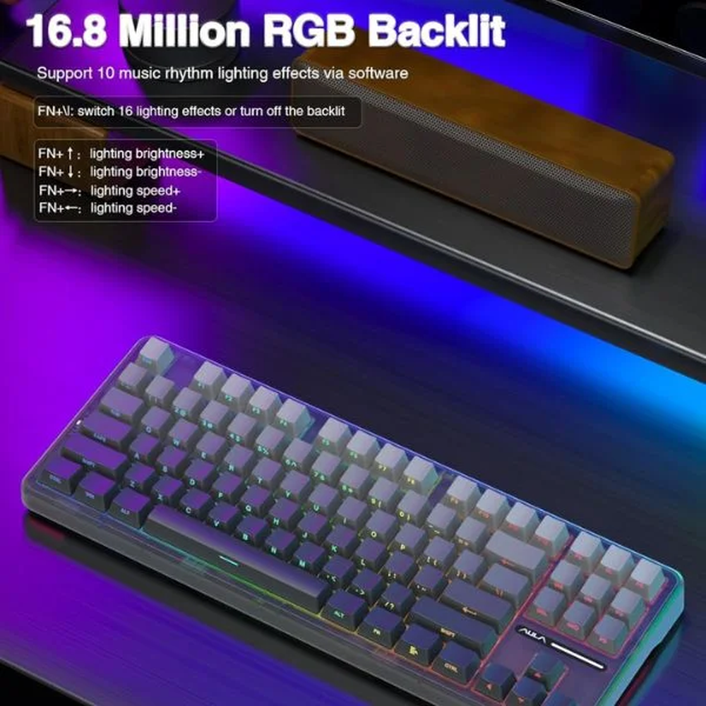 AULA F87 75% Tri-Mode Wireless Mechanical Gaming Keyboard | Gradient Gray, Space Crystal Switch (F87GrC)