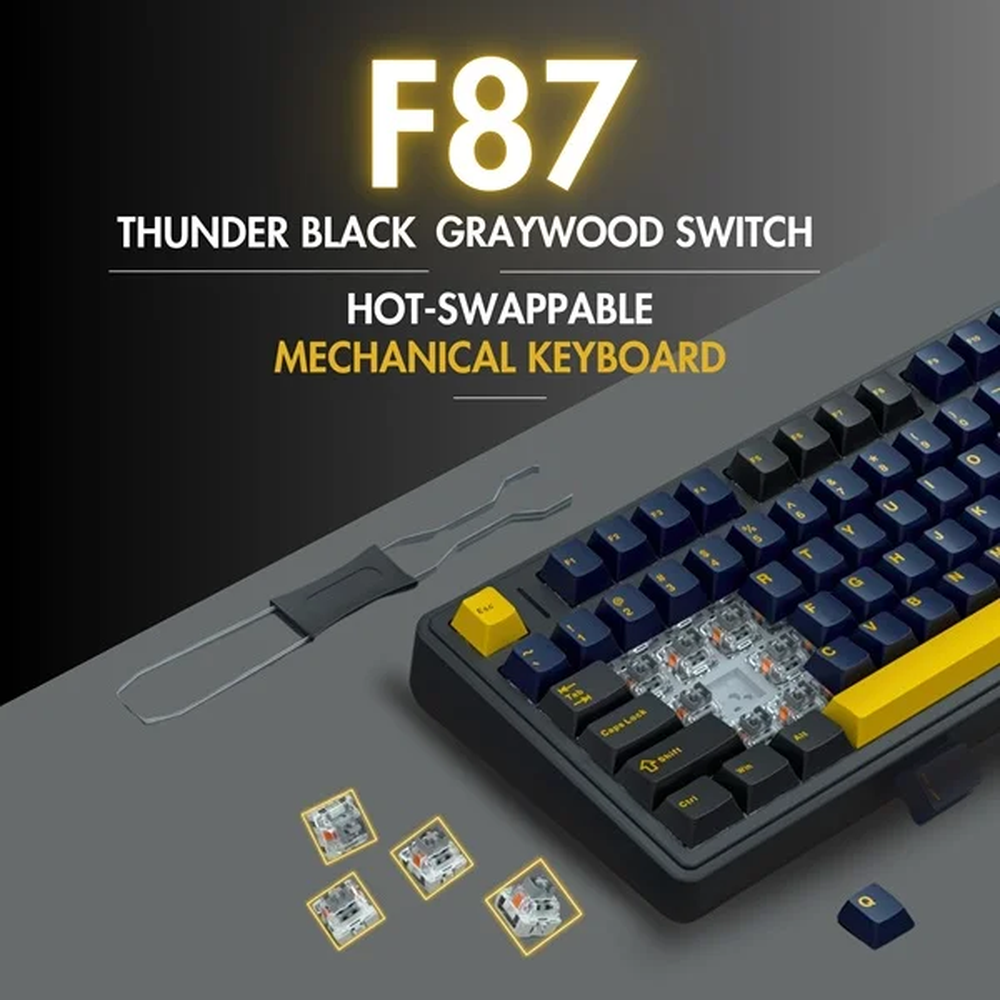 AULA F87 75% Tri-Mode Wireless Mechanical Gaming Keyboard | Thunder Black, Graywood Switch (F87TBW)