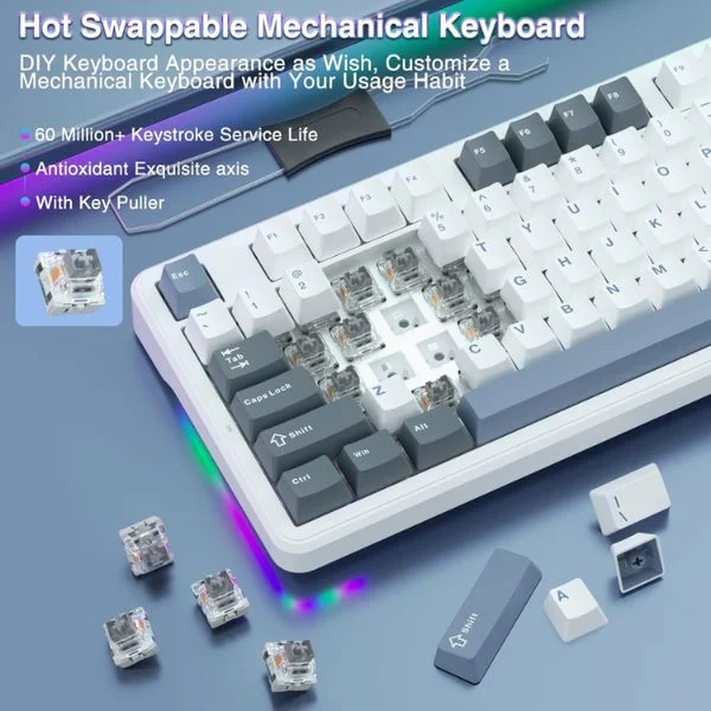 AULA F87 75% Tri-Mode Wireless Mechanical Gaming Keyboard | Smoke Blue, Graywood Switch (F87UW)