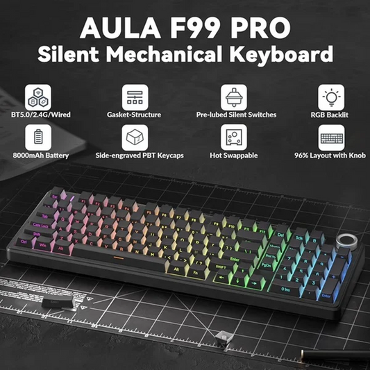 AULA F99 Pro 96% Tri-Mode Wireless Full Size Mechanical Gaming Keyboard with Knob | Gradient Gray, Nimbus Switch (F99ProGrN)
