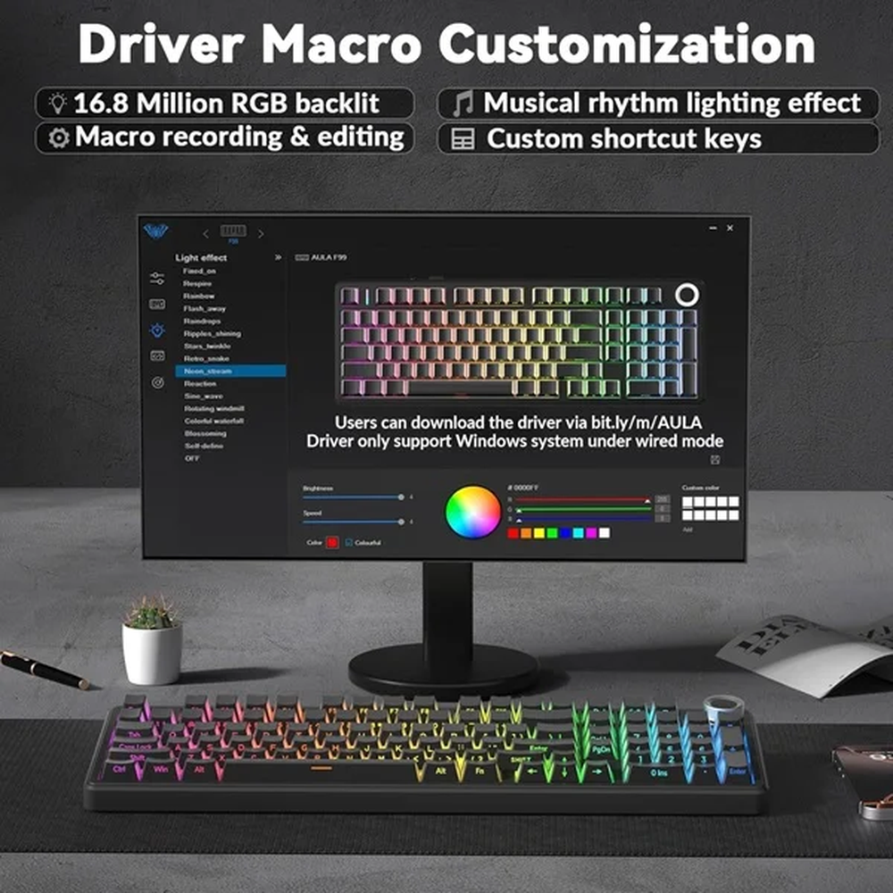 AULA F99 Pro 96% Tri-Mode Wireless Full Size Mechanical Gaming Keyboard with Knob | Gradient Gray, Nimbus Switch (F99ProGrN)