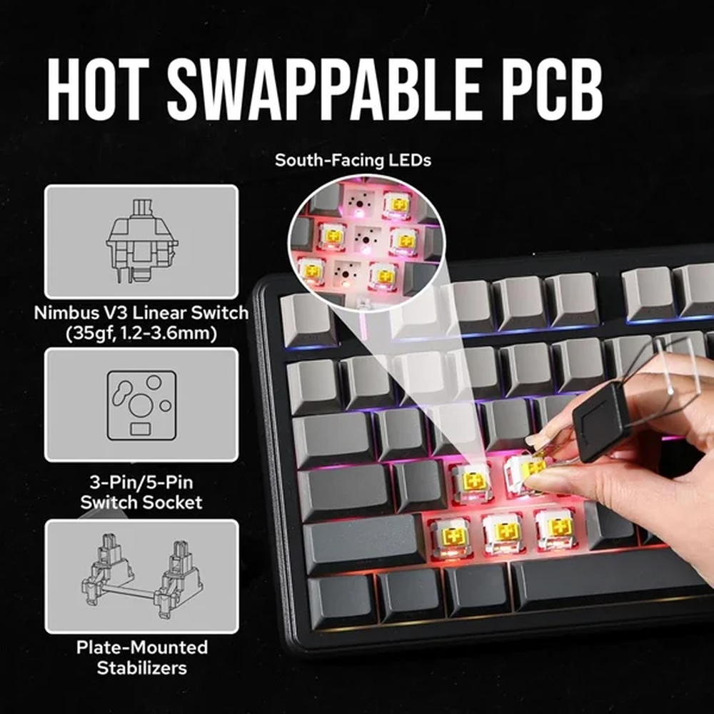 AULA F99 Pro 96% Tri-Mode Wireless Full Size Mechanical Gaming Keyboard with Knob | Gradient Gray, Nimbus Switch (F99ProGrN)