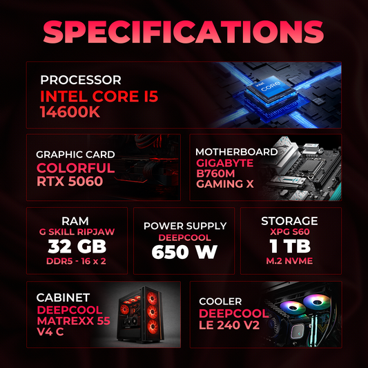 StudBud Budget Beast | Intel i5-14600K + RTX 5060 Gaming PC