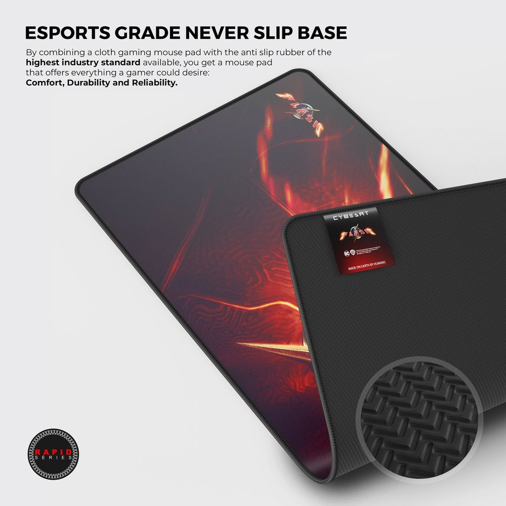 Cybeart | The Flash Gaming Desk Mat | Waterproof, Never Slip Base, Stitched Edges, Esports Grade