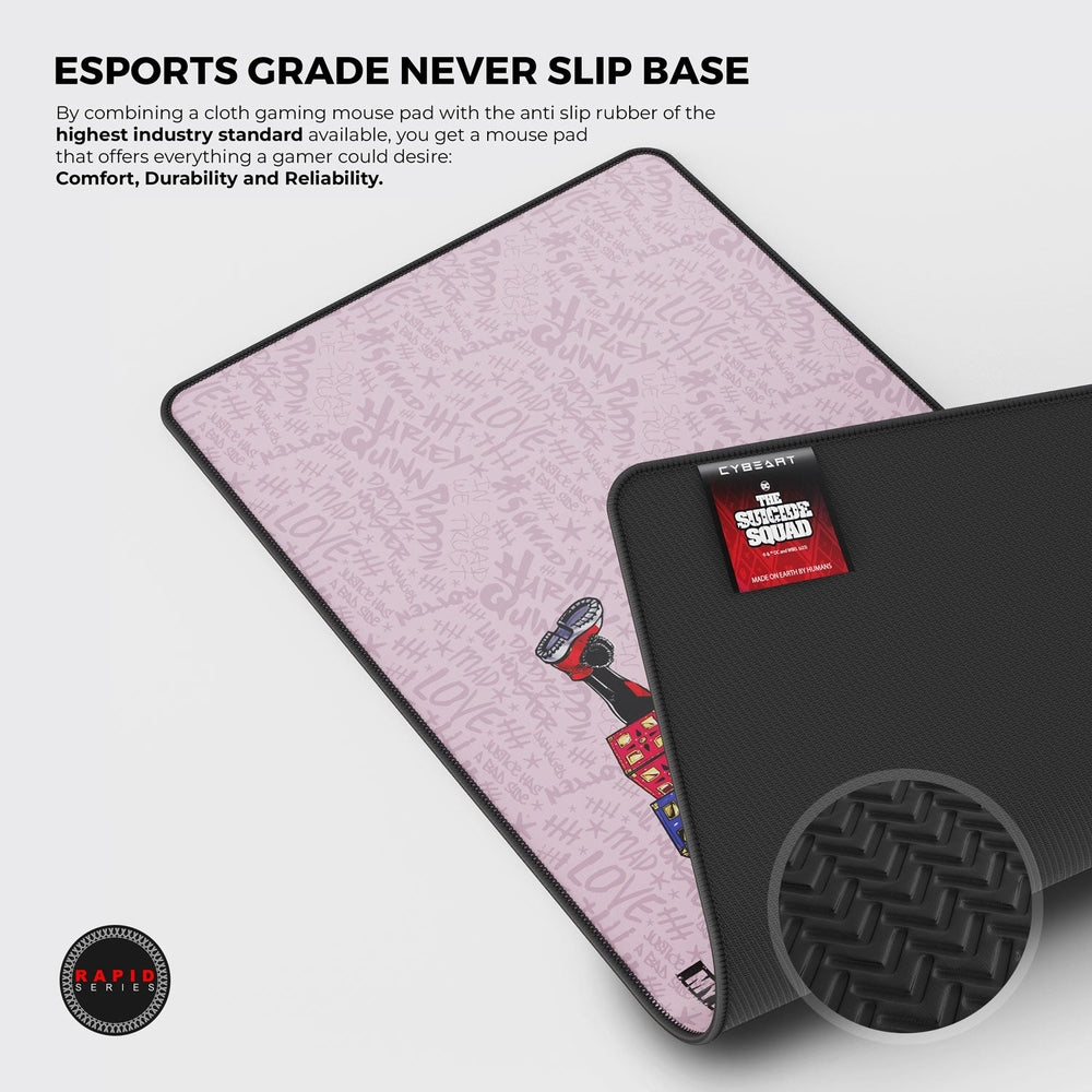 Cybeart | Harley Quinn Gaming Desk Mat | Waterproof, Never Slip Base, Stitched Edges, Esports Grade