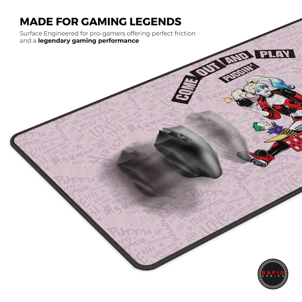Cybeart | Harley Quinn Gaming Desk Mat | Waterproof, Never Slip Base, Stitched Edges, Esports Grade