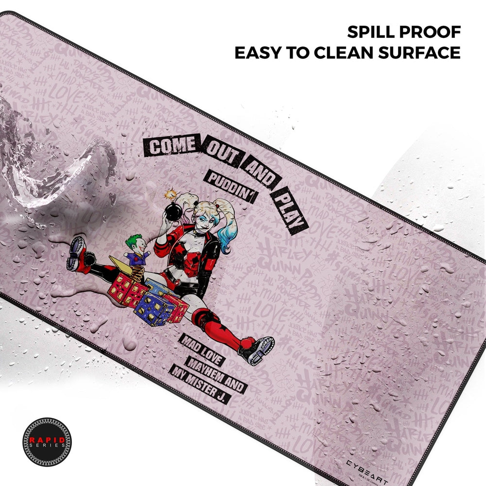 Cybeart | Harley Quinn Gaming Desk Mat | Waterproof, Never Slip Base, Stitched Edges, Esports Grade