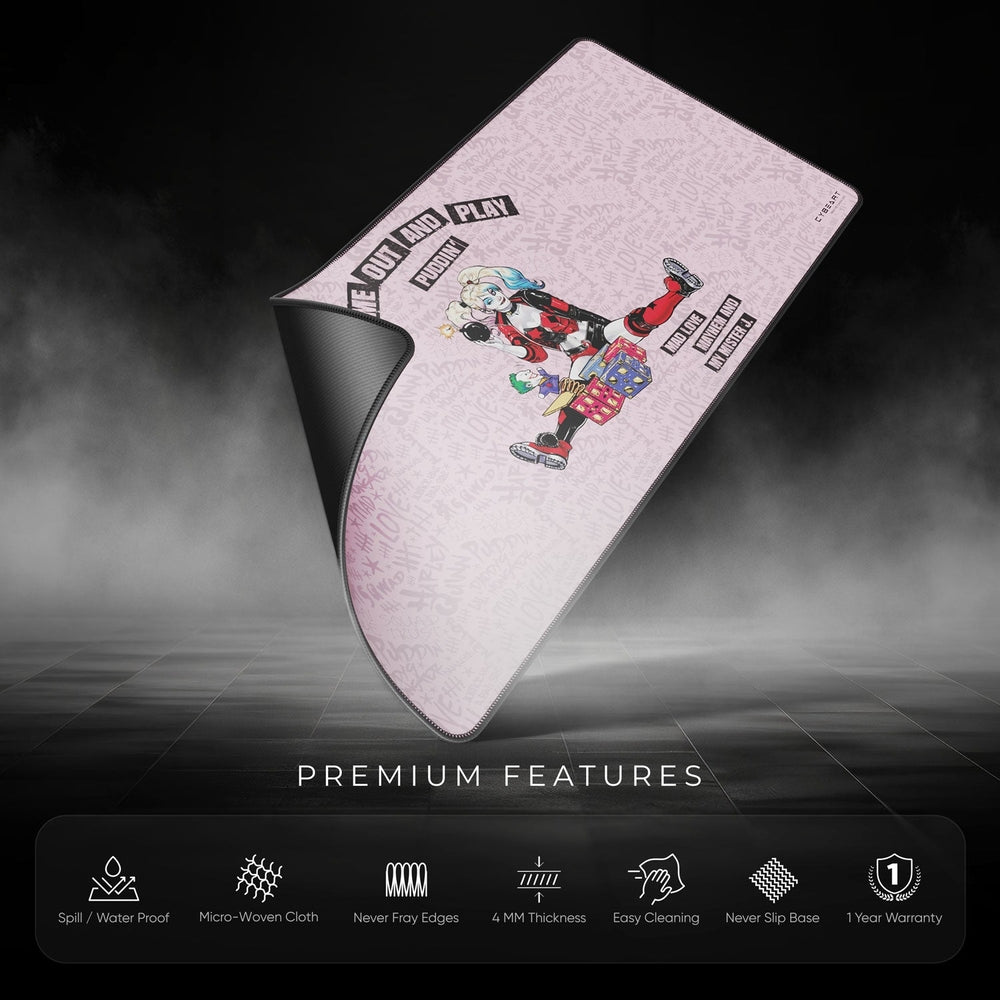 Cybeart | Harley Quinn Gaming Desk Mat | Waterproof, Never Slip Base, Stitched Edges, Esports Grade