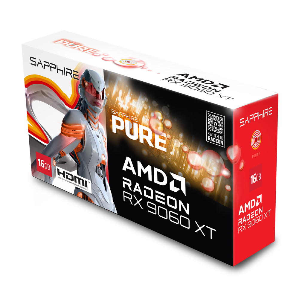 SAPPHIRE PURE AMD Radeon RX 9060 XT OC 16GB GDDR6 Graphics Card