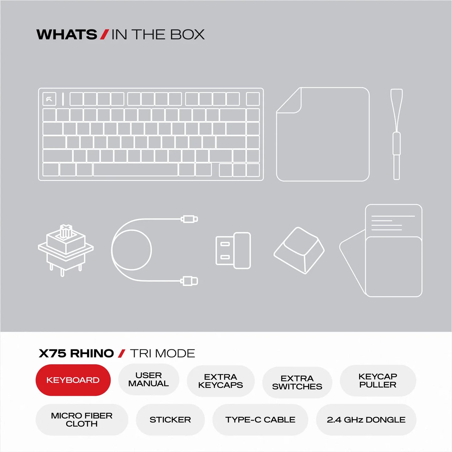 Cybeart X75 Rhino TKL CNC Aluminium Tri-Mode Wireless RGB Mechanical Keyboard