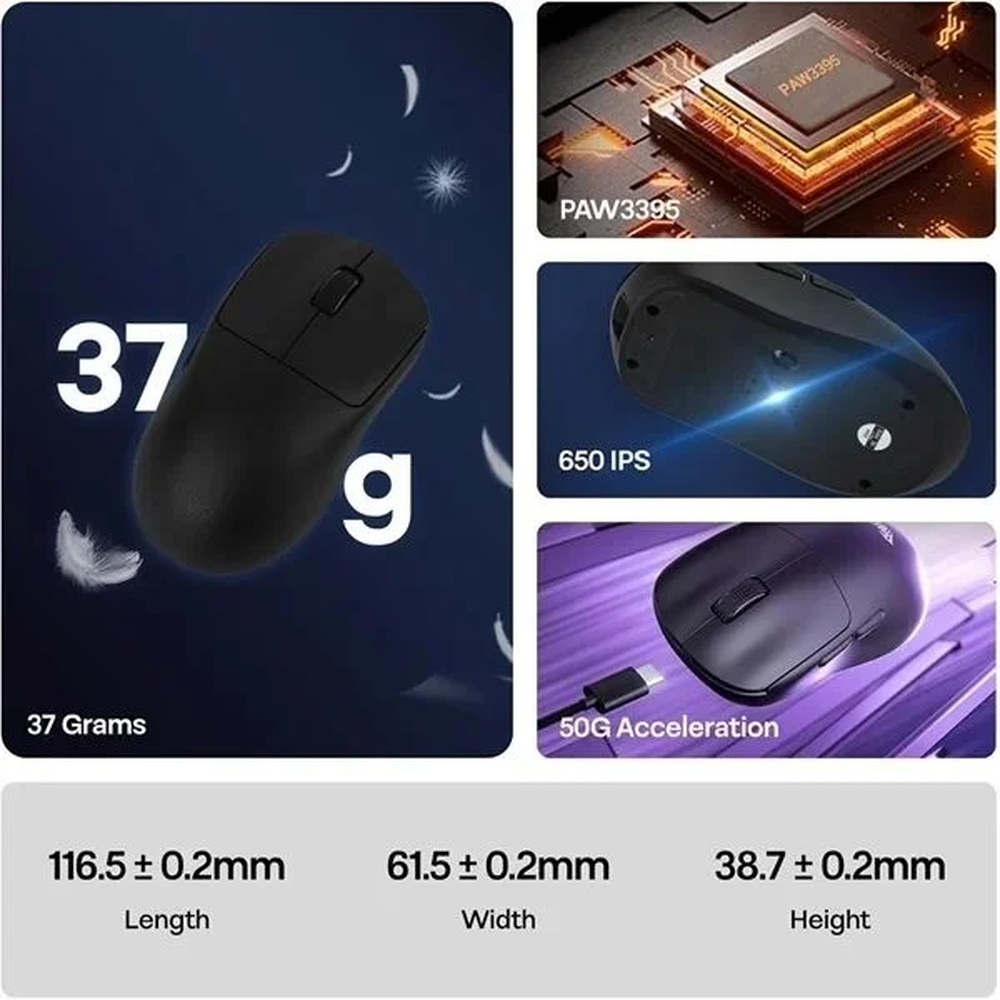 AULA SC800 Tri-Mode Wireless Ultra-Light Gaming Mouse | Black (SC800B)