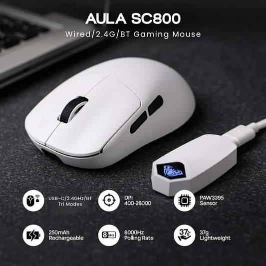 AULA SC800 Tri-Mode Wireless Ultra-Light Gaming Mouse | White (SC800W)