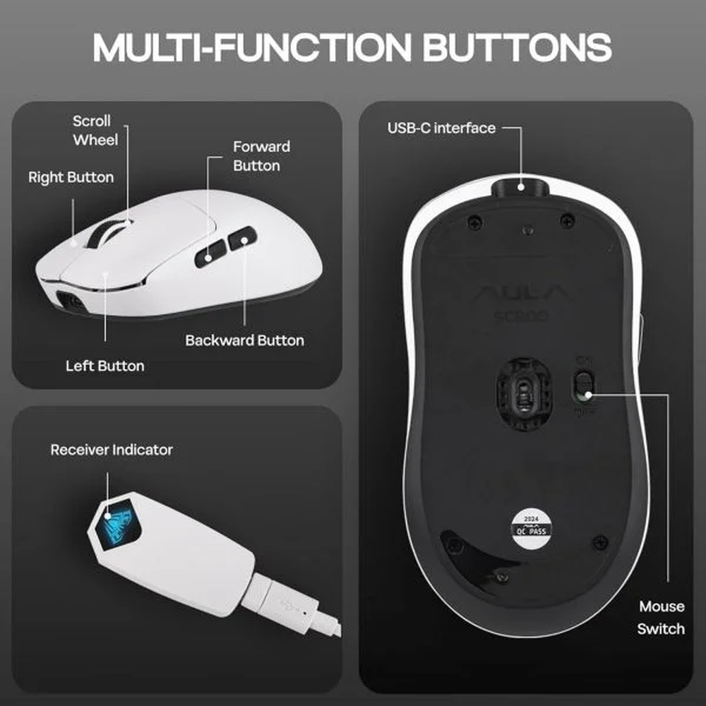 AULA SC800 Tri-Mode Wireless Ultra-Light Gaming Mouse | White (SC800W)