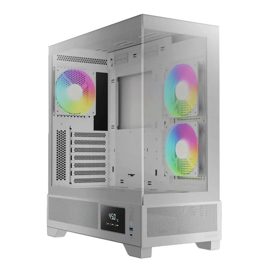 GAMDIAS ATLAS M1 WH ATX Mid Tower ARGB Gaming Case (White, Built-in Display, 3x120mm ARGB Fans, Tempered Glass)